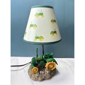 Vintage John Deere Tractor Accent Table Lamp with Patterned Shade 1999